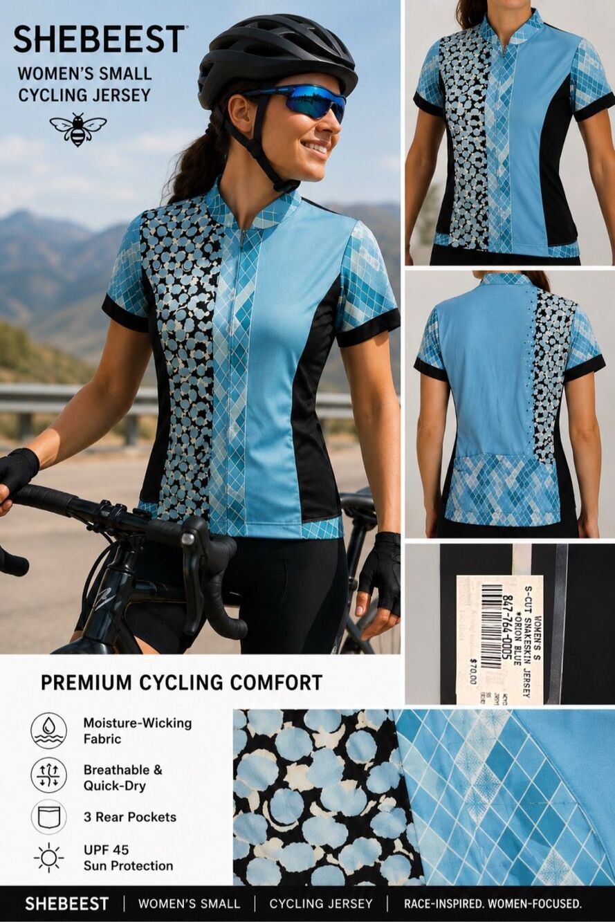 Shebeest Women's S Cut Snakeskin Jersey Cycling Teal NWT Short Sleeve 45 UPF